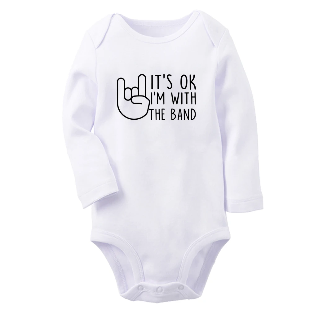 I'm with the Band Cute Baby Rompers Baby Boys Girls Fun Print Bodysuit Infant Long Sleeves Jumpsuit Kids Soft Clothes