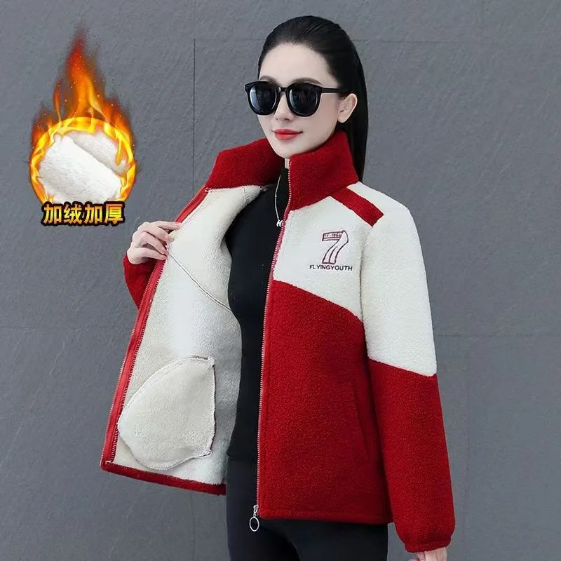 High-end Fashion Cashmere Plus Cashmere Warm Top Autumn Winter New Mother Loaded Loose Western Style Thickened Cotton-padded Top