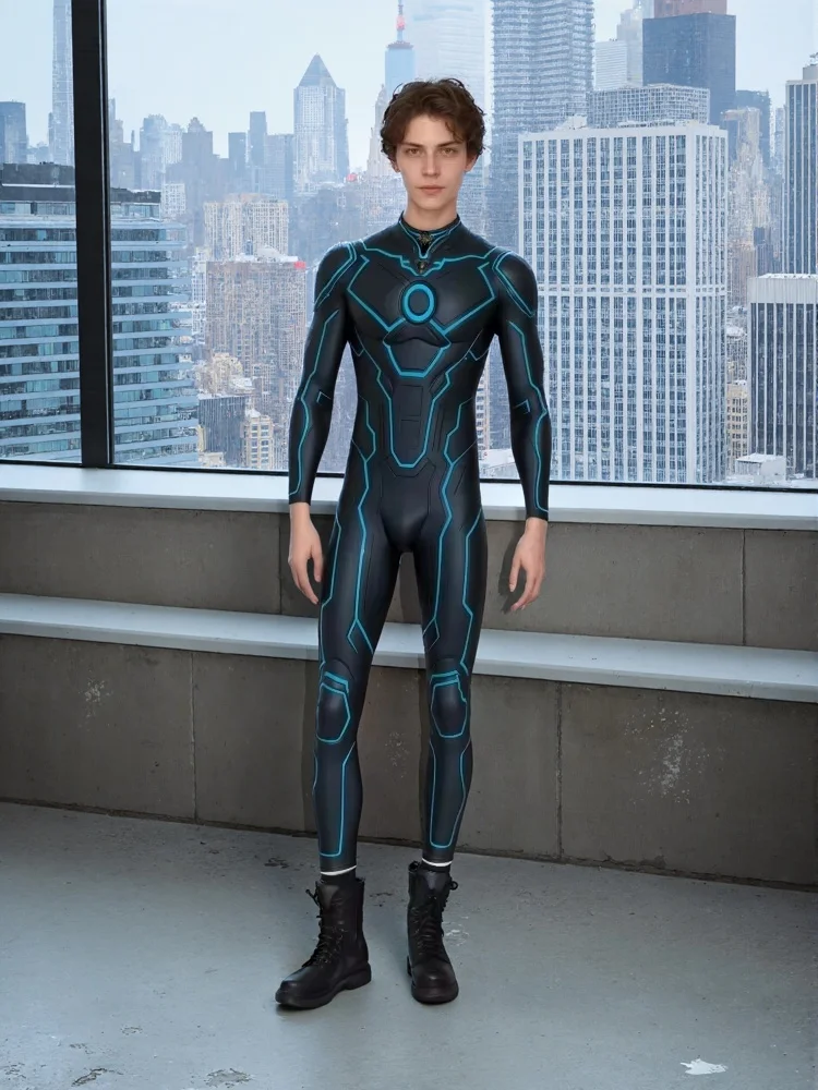 

Halloween Cyberpunk Steampunk Men's Mecha Bodysuit Future Technology Armor Tights Cosplay Party Costume Tight Stretch Bodysuit
