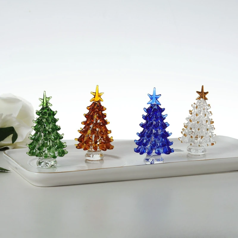 Crystal Mini Christmas Tree Figurines Ornament Christmas Crystal Craft Table Car Office room Ornament Souvenir Home Decoration