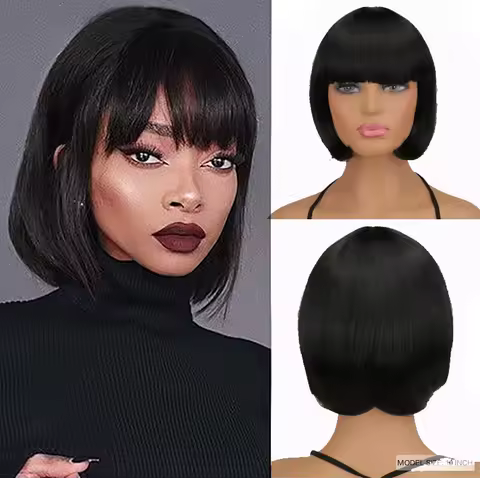 QQXCAIW Sua Cosplay Wig Anime alien stage cosplay Wigs Full short black hair Sua cosplay Synthetic Hair Wig Halloween