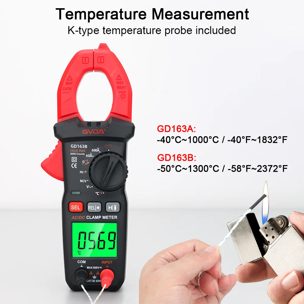Imagem -05 - Gvda-digital Mini Clamp Meter Alcance Automático ac dc Tensão Tester Amps Carro hz Capacitância Ncv Teste de Ohm Voltímetro True Rms Multímetro