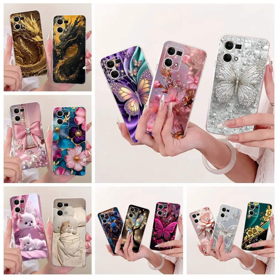 

Чехол для Oppo F21 Pro 4G, Reno8 4G CPH2359, роскошный силиконовый чехол с рисунком цветов и бабочек, мягкий силиконовый чехол для Oppo Reno 7, Reno7 4G