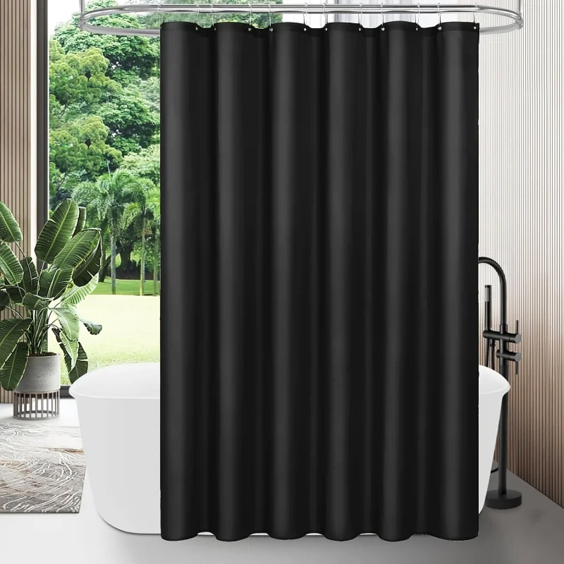 1pc Fabric Liner, Simple Shower For Hotel Bathroom Decor, Water-Repellent And Machine Washable, With 12 Plastic Hooks