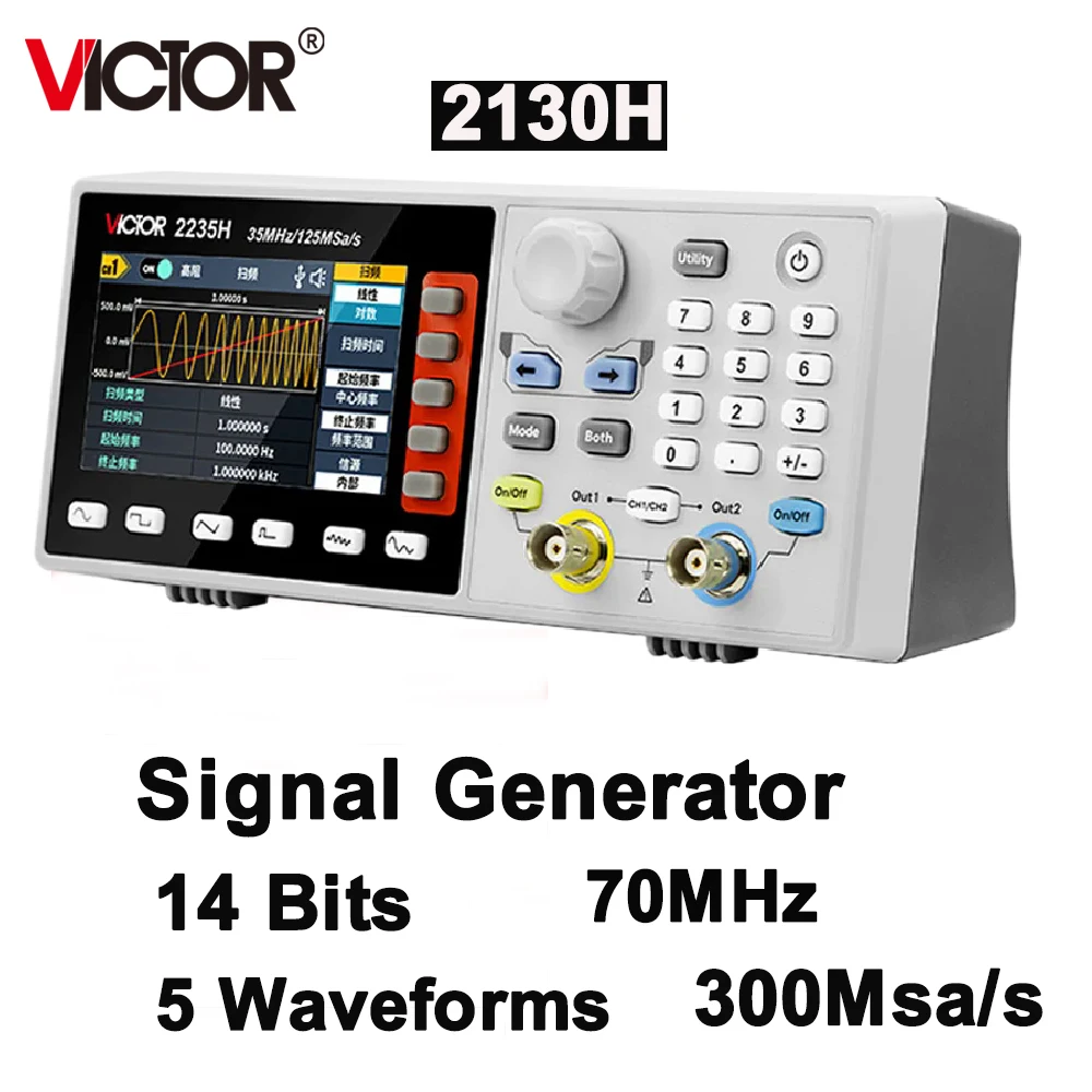 VICTOR Mini Arbitrary Waveform Signal Generator Single/Dual Channel 70Mhz 300MSa/s 14 Bits Vertical Resolution 8k