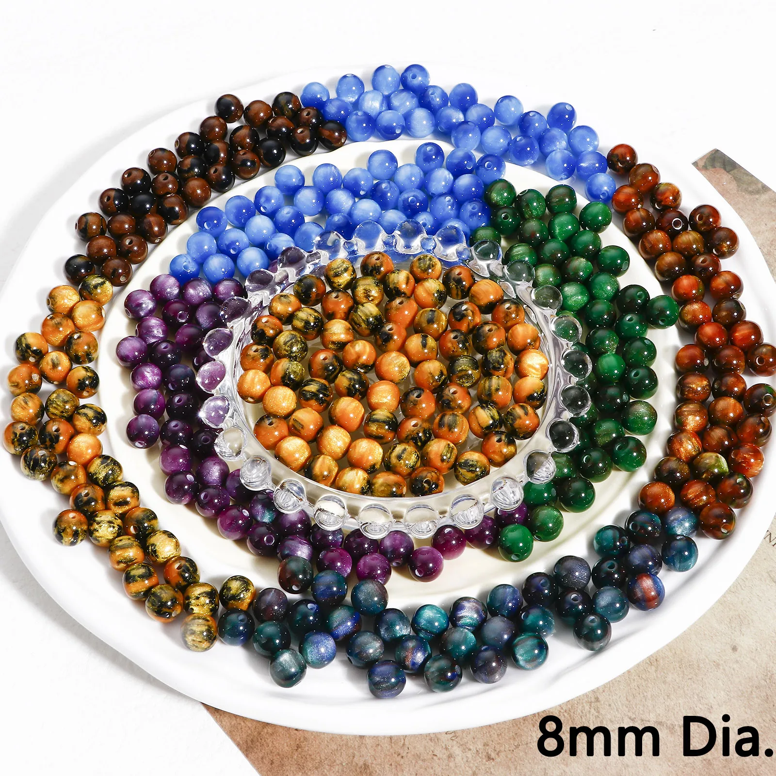 New 100 PCs 8mm Acrylic Beads Multicolor Round Watercolor Mermaid Bead For Jewelry Making Bracelet DIY Charm Hole: Approx 1.5mm image 2