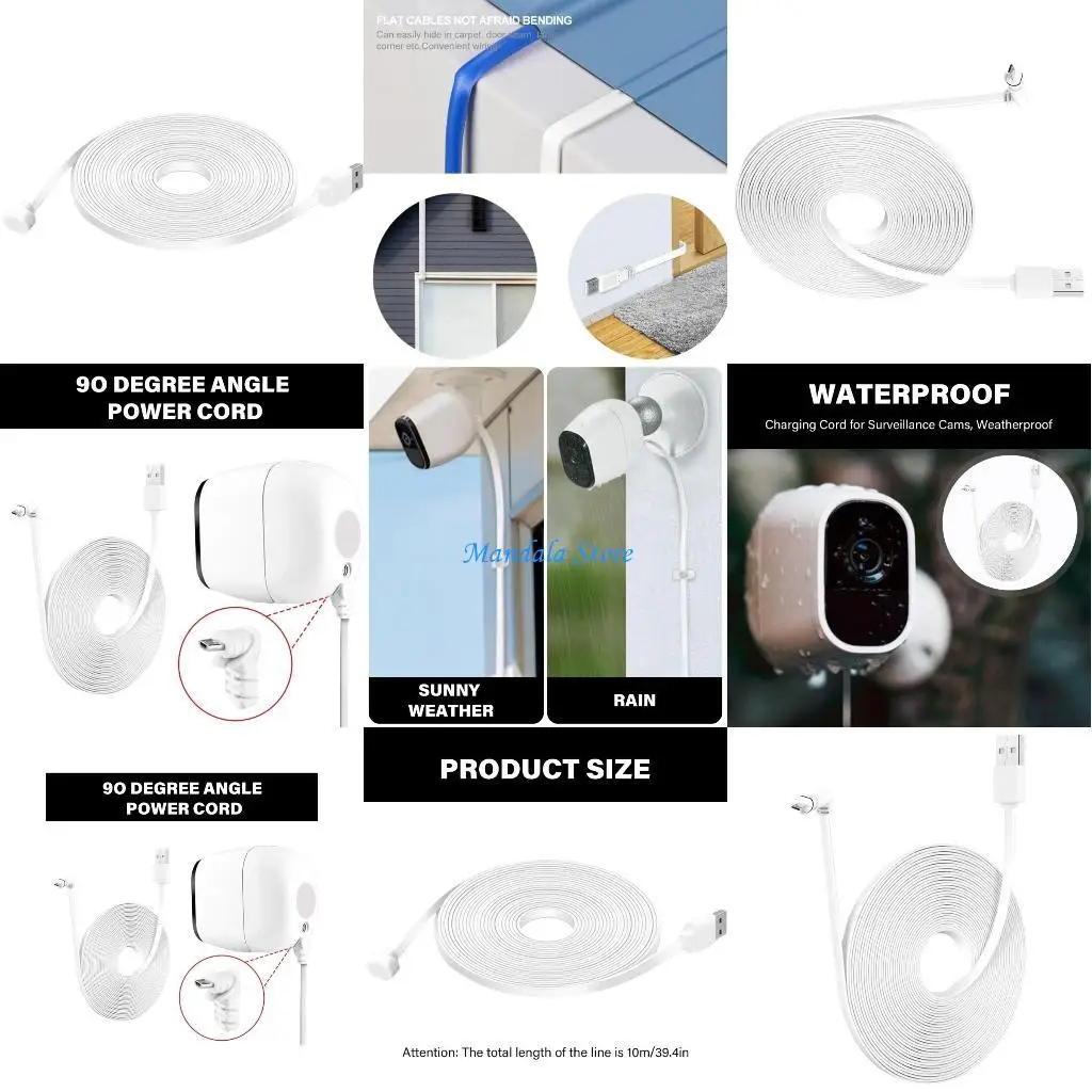 

U2JC Weatherproof Indoor Outdoor Charging Cable Flat Charging Cable Right Angled Power Cable Camera Charging Connectors