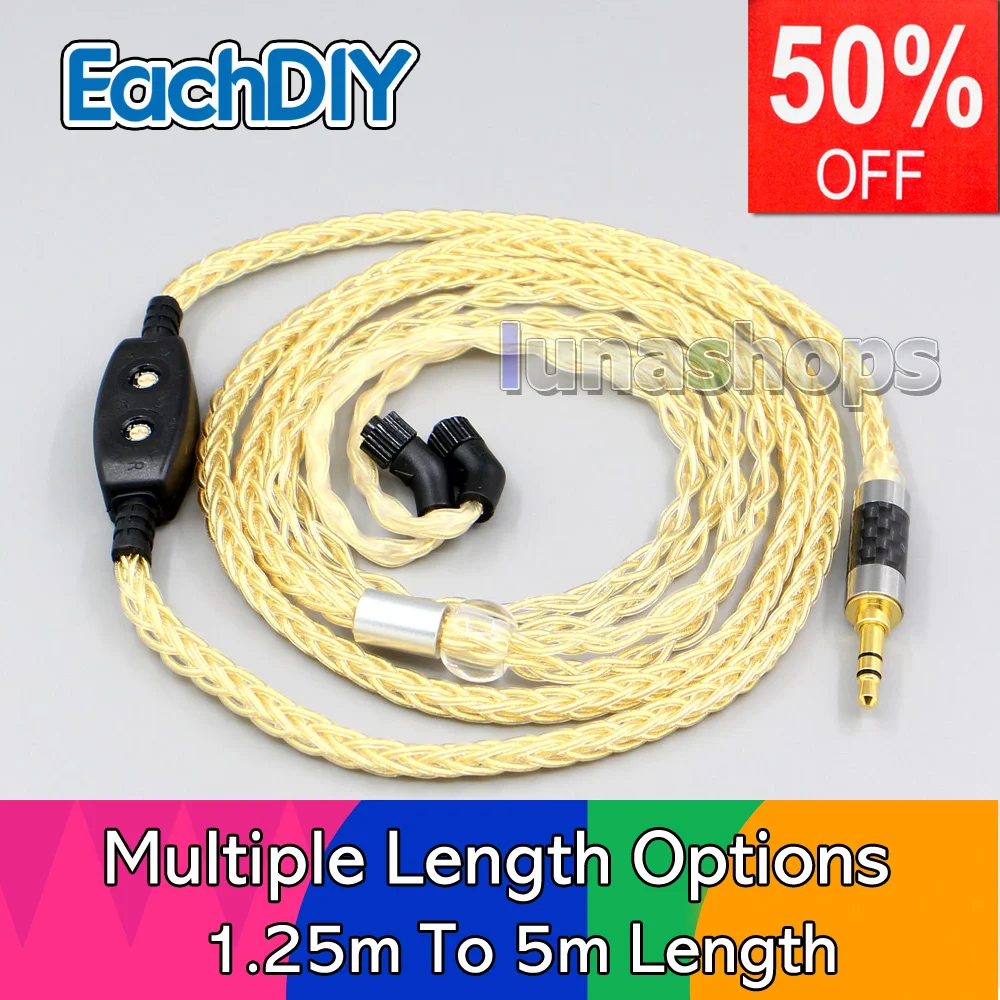 

8 Core 99% 7n Pure Silver 24k Gold Plated Earphone Cable For AKR03 Roxxane JH Audio JH24 Layla Angie Jerry Harvey LN006508