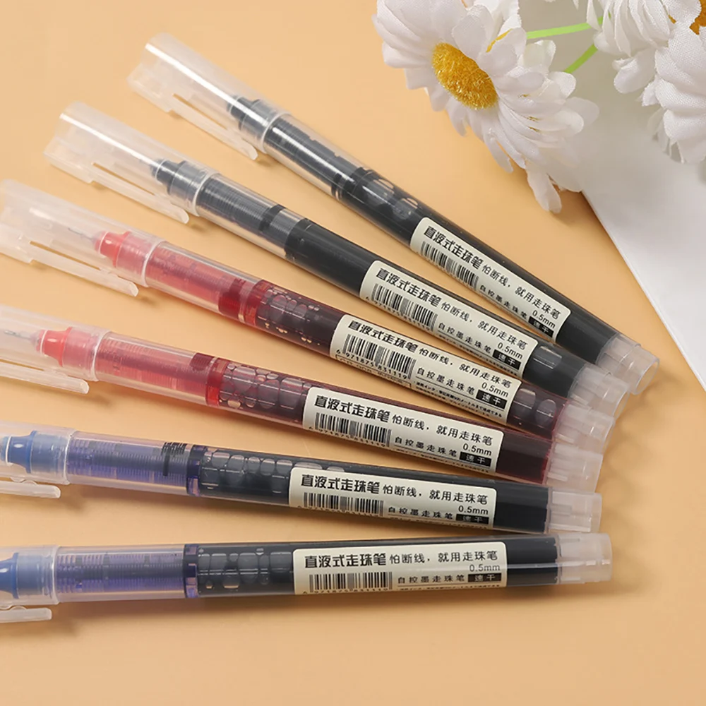 10pcs Student Neutral Straight Liquid Type Ballpoint Gel Pen 0.5mm Black Blue Red Writing Tools School Office Stationery