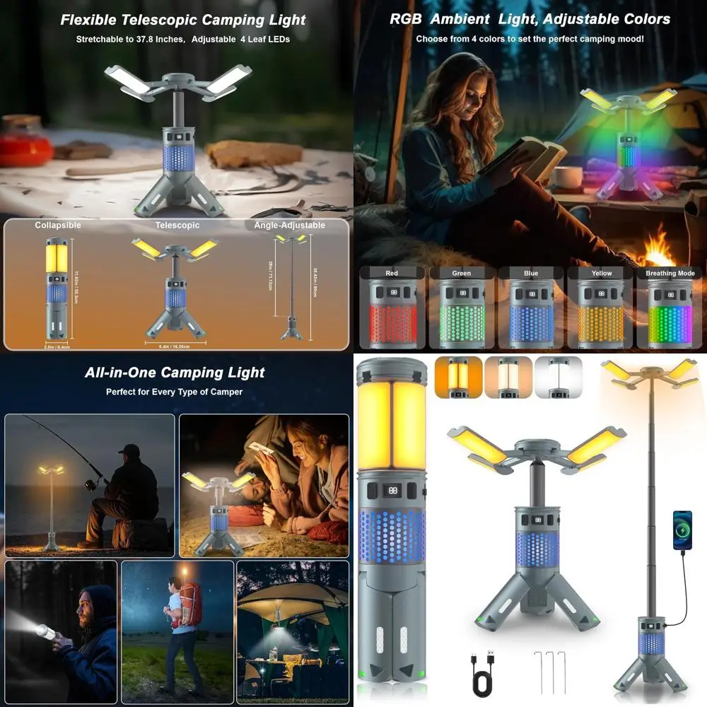 

Rechargeable Telescopic Camping Lantern with RGB, 12,000mAh, Magnetic Base for Outdoor Adventures and Emergencies
