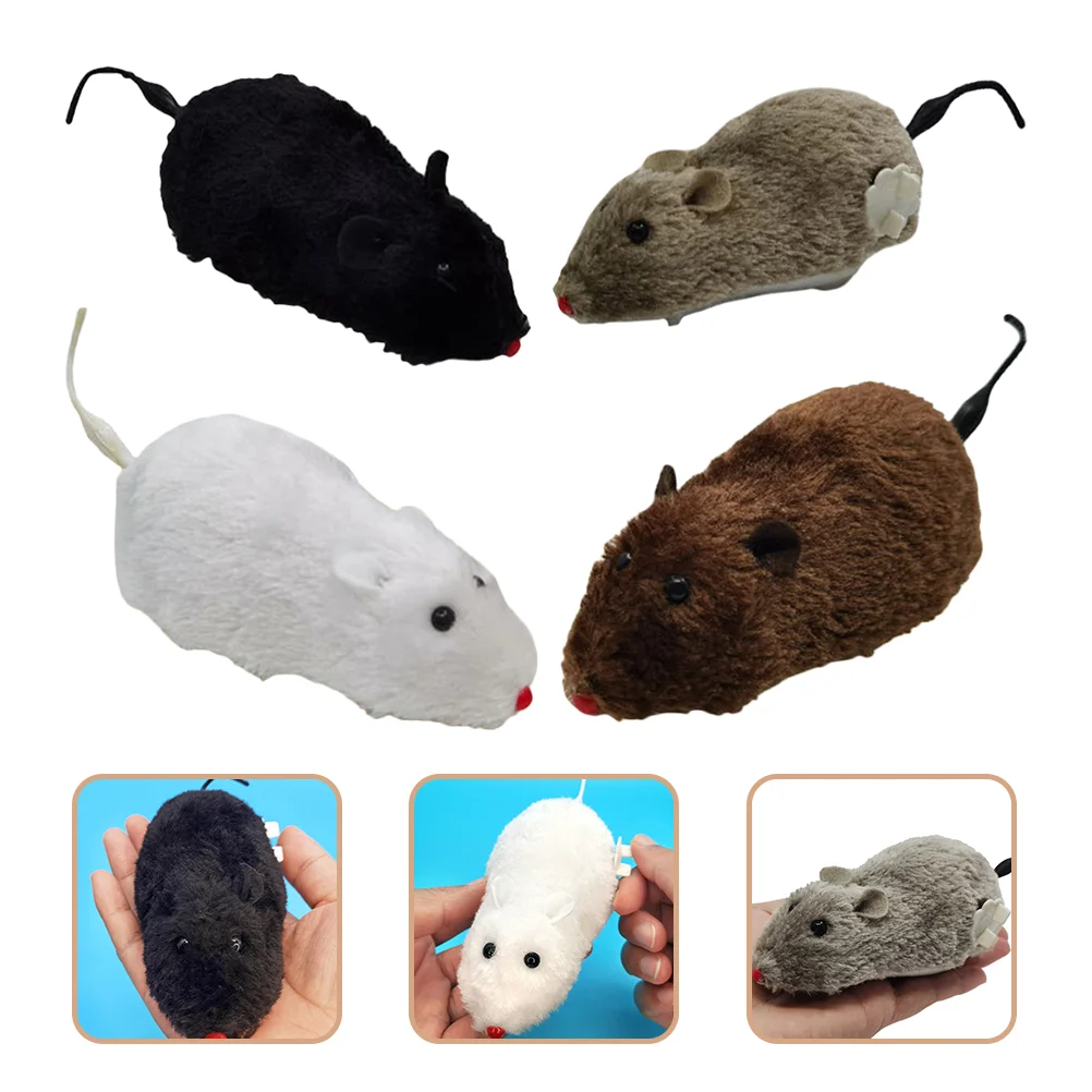 4 Pcs Wind up Cat Toy Plush Clockwork Mouse Chasing Toys for Indoor Cats Mice Animal Kitten