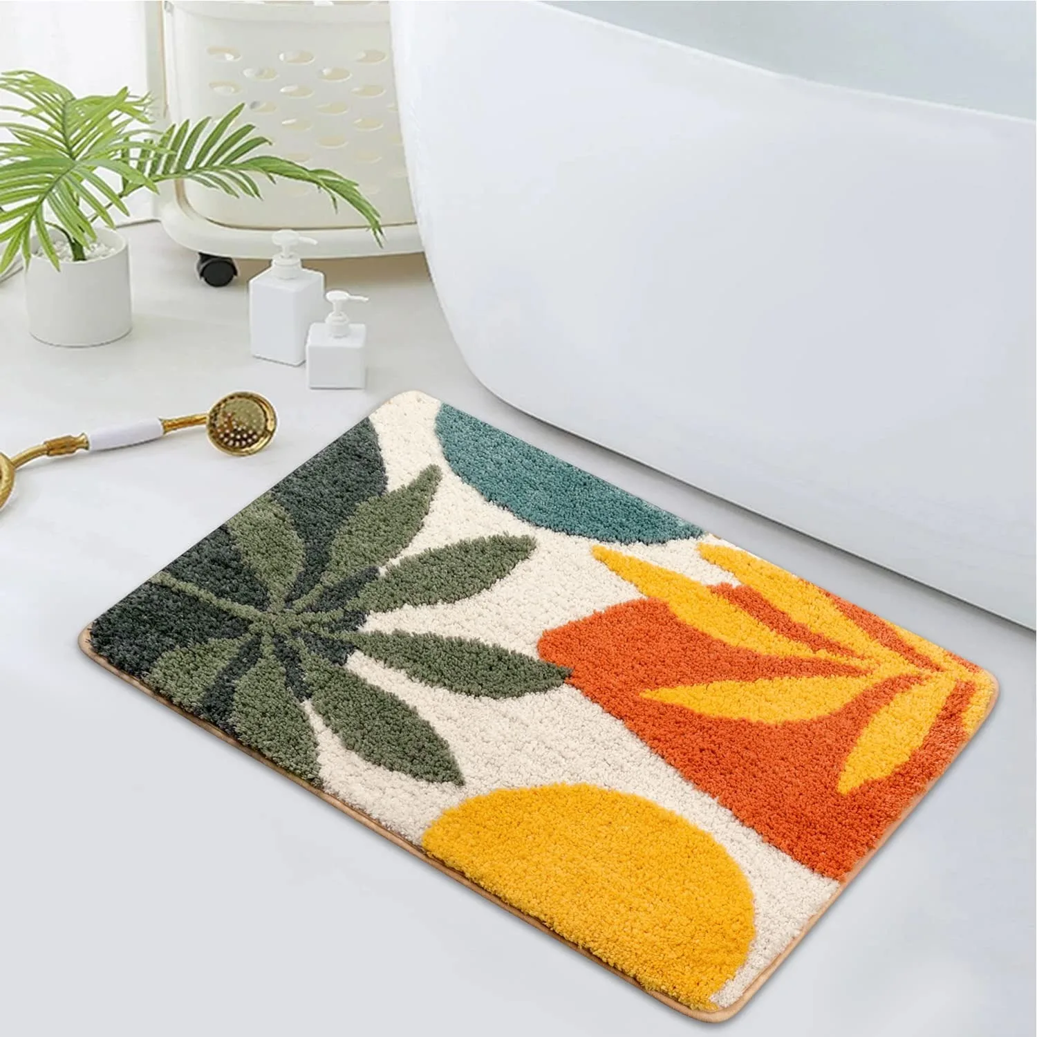 

Inyahome Leaves Bath Mats for Bathroom Non Slip Shower Rug Water Absortion Bathroom Carpet Entryway Door Mat for Kitchen Indoor