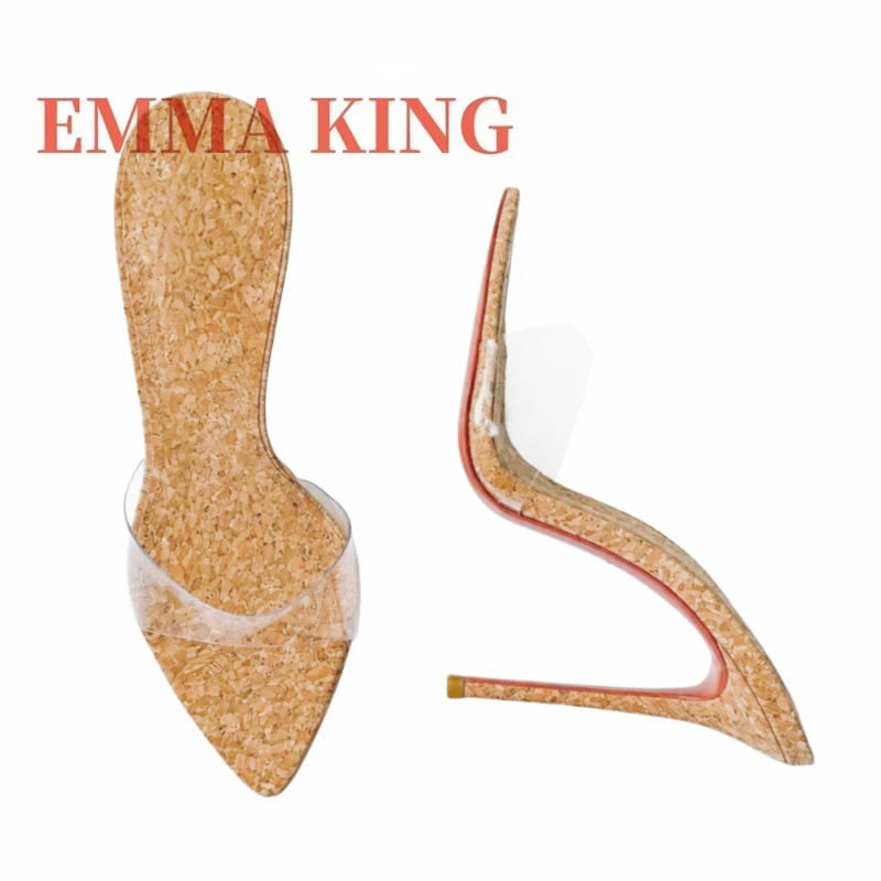 Women Clear Pointed Toe Sandals,Stiletto Heels Transparent Strap High Heels,Slip on PVC Mules,Ladies Trendy Transparent Slide