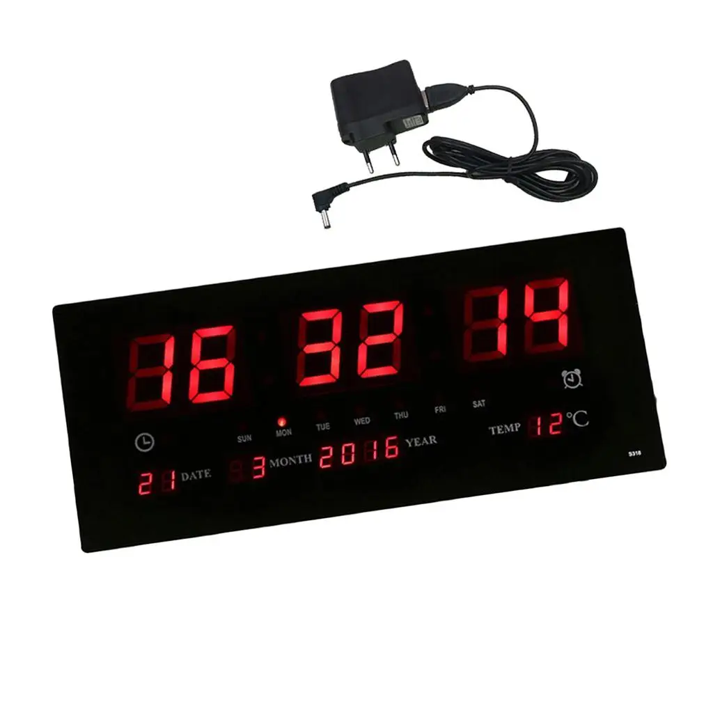 Digital Wall Clock Big LED Time Calendar Temperature Display Electric Alarm Clock Home Decor EU Plug