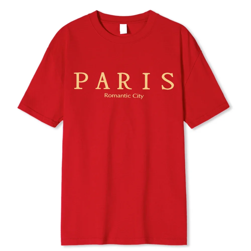 Romantic city Paris letter-printed T-shirt for men, fashionable summer wear, loose pure cotton T-shirt, casual sporty street top