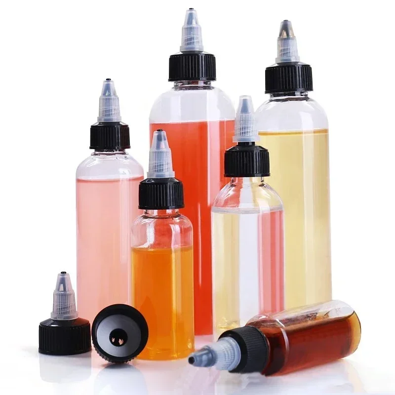 5pcs 30ml-120ML Empty Transparent Plastic Bottles With Twisted Cap Distribution Containers For Tattoo Ink Pigment Liquid Oil