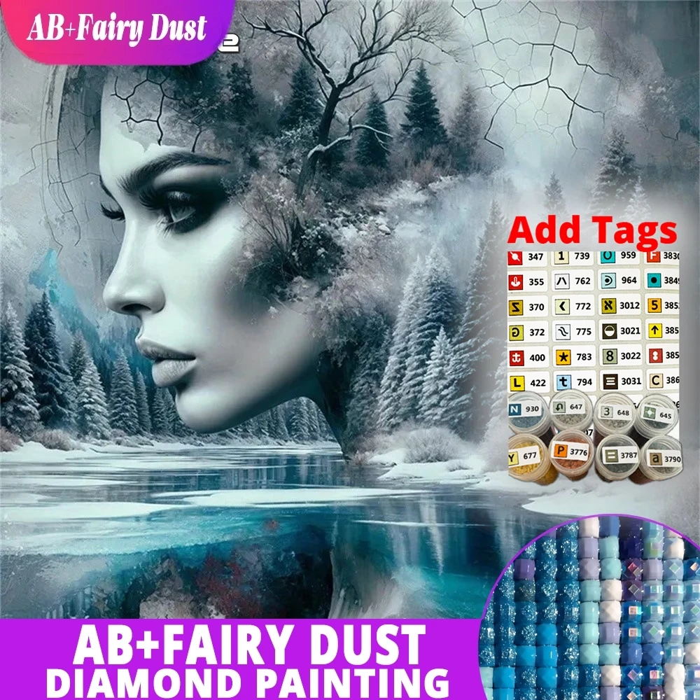 

Набор для вышивания стразами AB Fairy Dust DMC: 5D DIY Алмазная вышивка, картина «Дерево и река», пейзаж, женский портрет, мозаика из страз, зимний дизайн, ручная работа