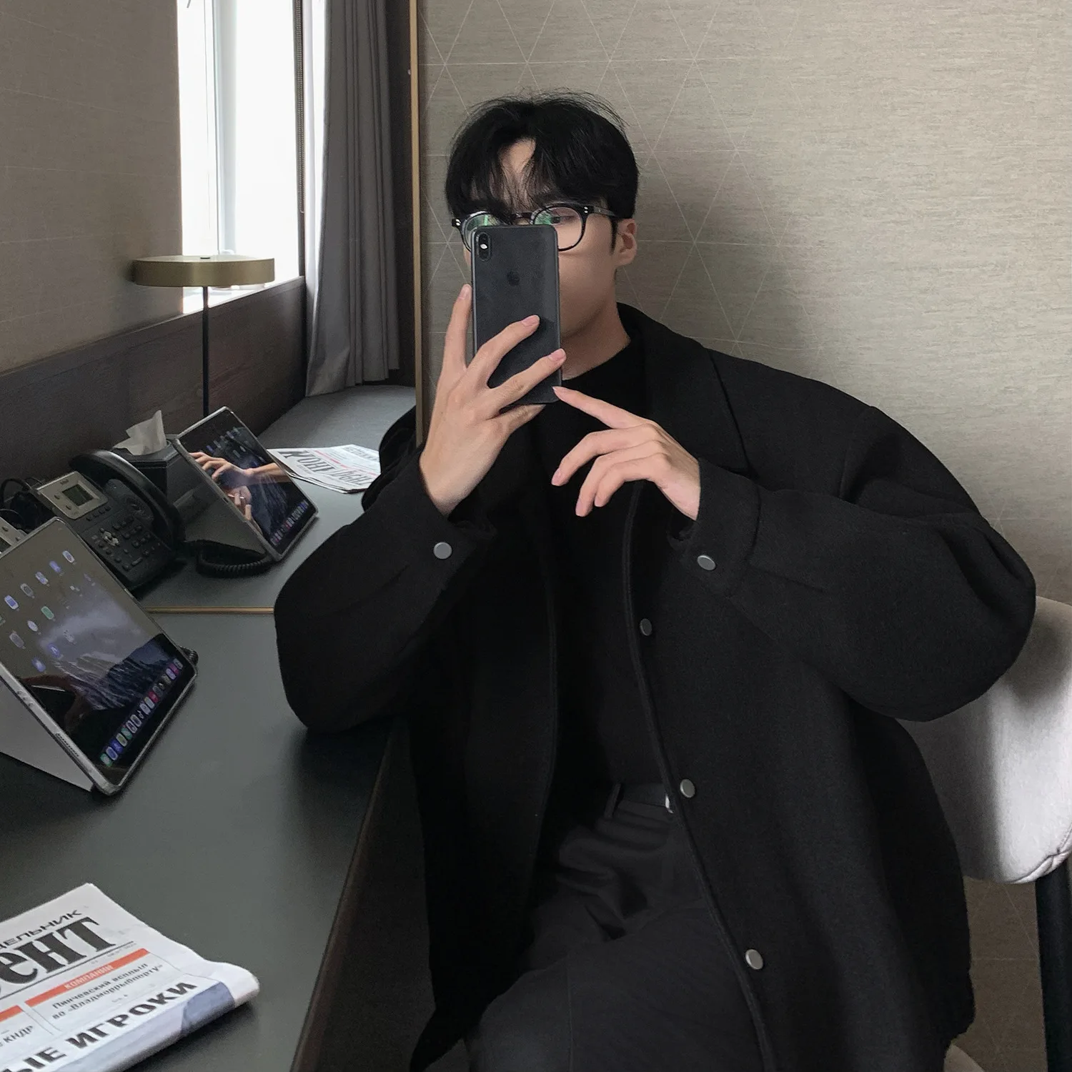 

Korean Sle Thiened ort Woolen Coat Men's Autumn Winter New Faion Brand Haome Jaet Couple's Topwear Cotton Blend ...