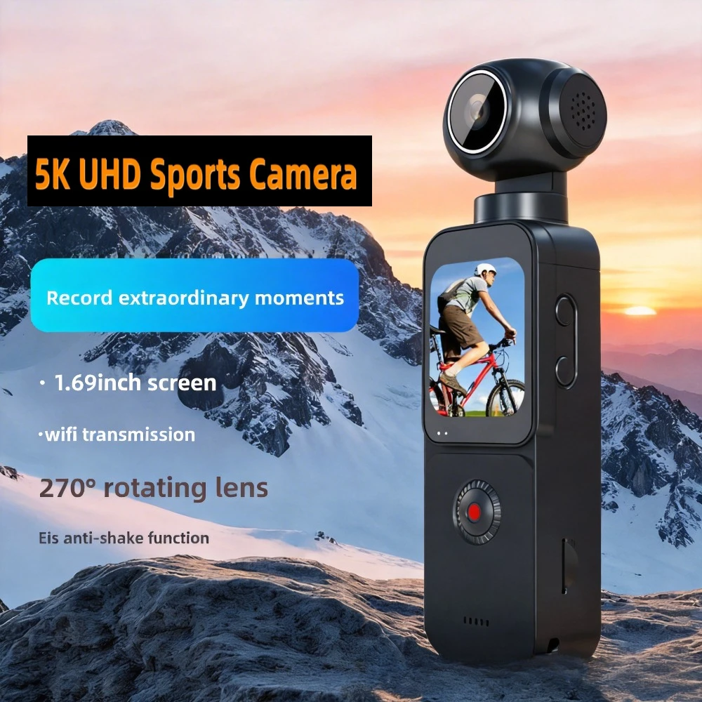 

5K UHD Touch Screen Action Camera, Anti-shake Sports Cam with 150° Wide Angle & 270° Rotation, Portable Pocket Vlog Camera