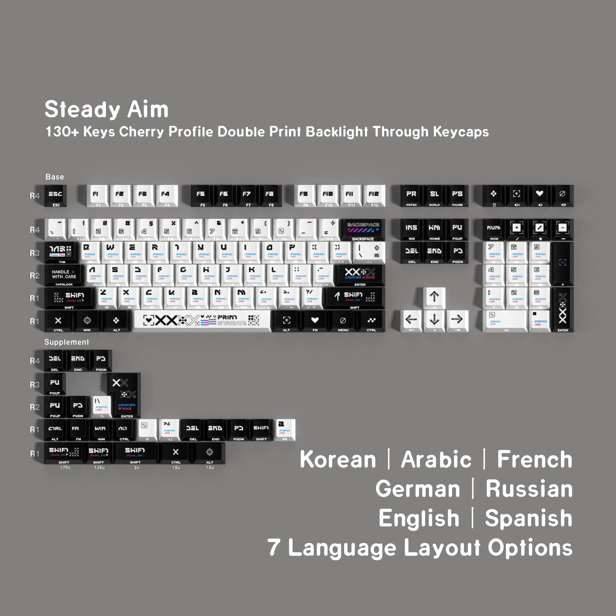 CS GO Themed Double Print Keycaps Set PBT Cherry Profile 131 Keys ISO Layout Compatible for Mechanical Keyboards