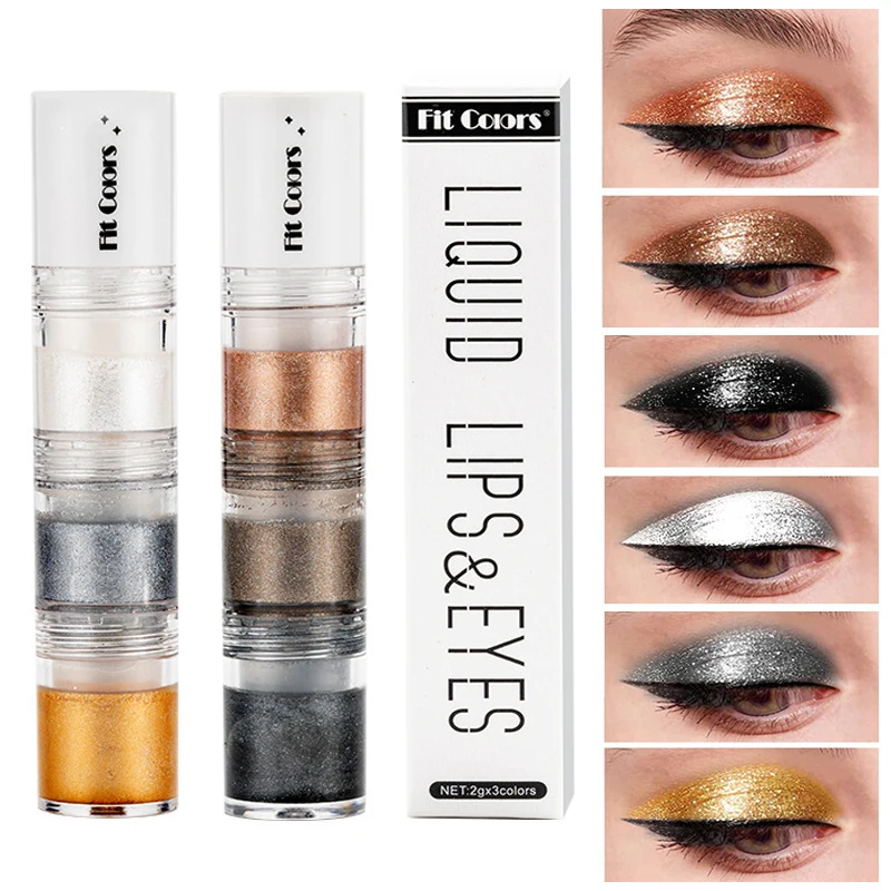 3-in-1 vloeibare glitter oogschaduw make-up parelmoer glanzend wit zwart bruin glans oogschaduw crème make-up cosmetica markeerstift