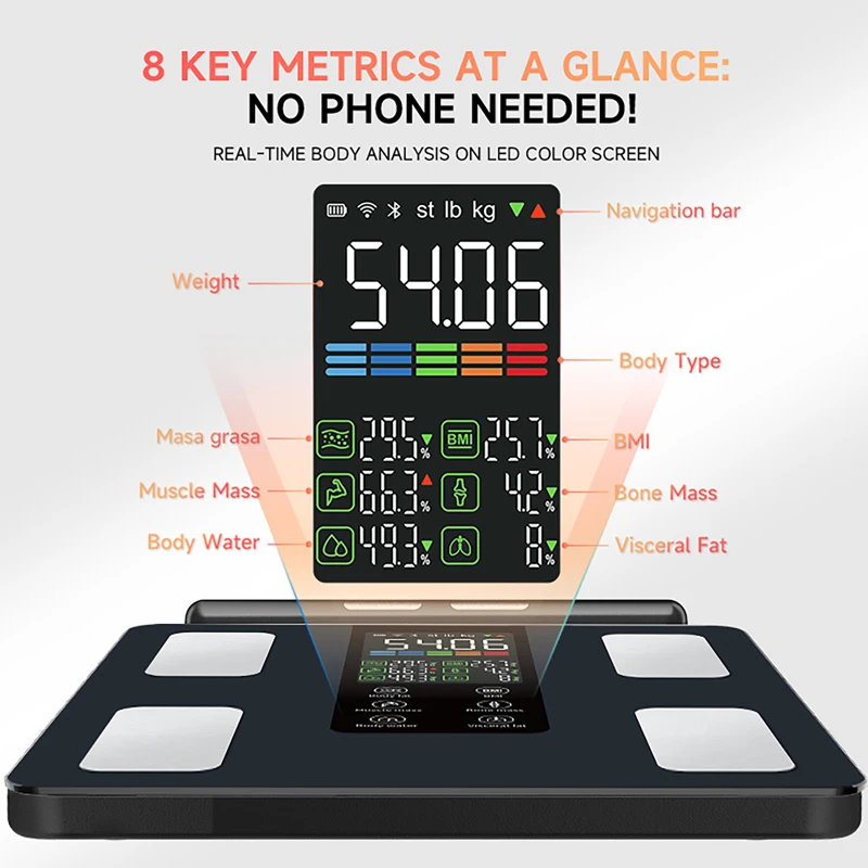 Smart Digital Body Composition Scale Bioimpedance Body Fat Weight Scale Health Tracker Smart Body Balance Scale