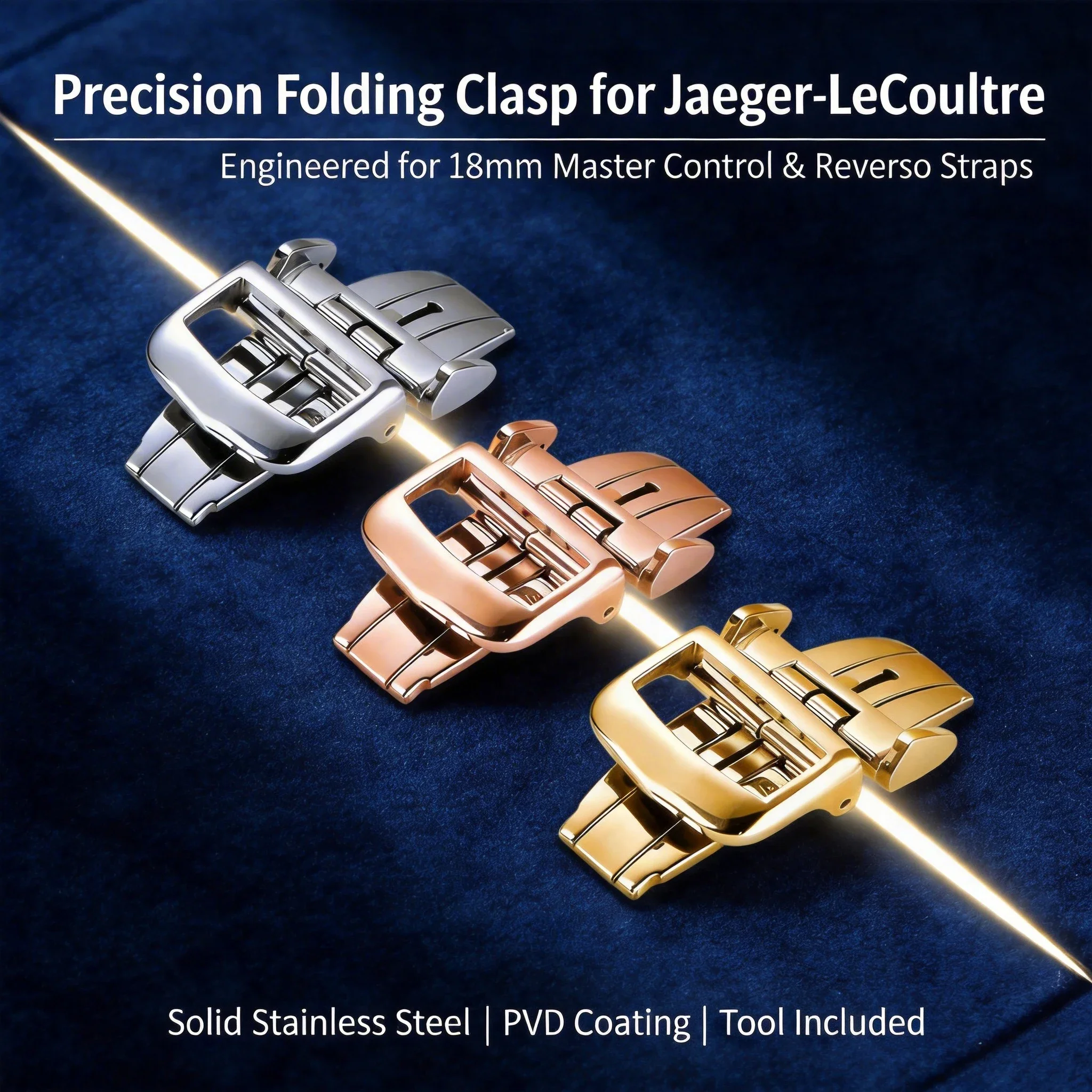 For Jaeger-LeCoultre JLC 18mm Folding Clasp Replacement, Precision Deployment Buckle for Master & Reverso, Stainless Steel
