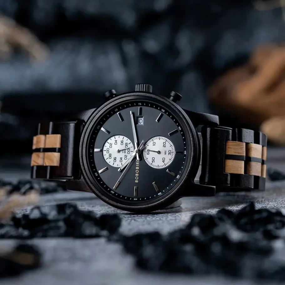 BOBO BIRD Holz Armbanduhr Herren Quarzuhren Business Uhren Chronograph Datum Anzeige Uhr Geschenk für Männer Drops hip benutzer definierte