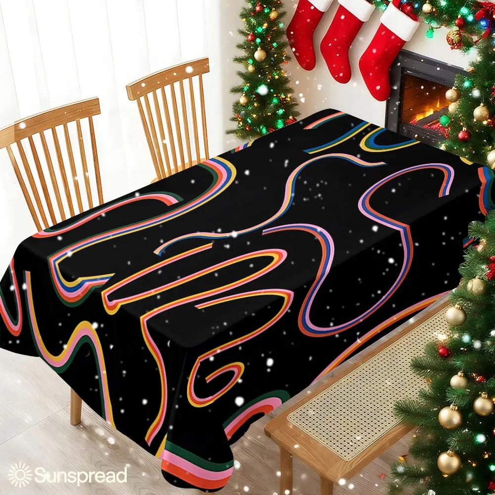Rainbow Ribbons Waterproof table cloth, splash-proof tablecloth, for party, Halloween, Christmas, dining, camping