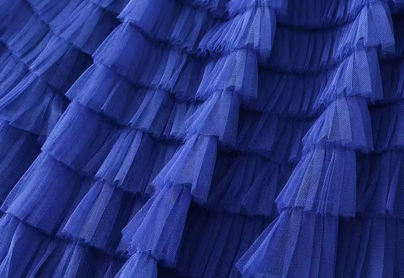 HOT Solid Multilayer Ruffle Mesh Skirt Women Boho High Waist Long Maxi Tulle Skirt Spring Summer Party Women's Clothing