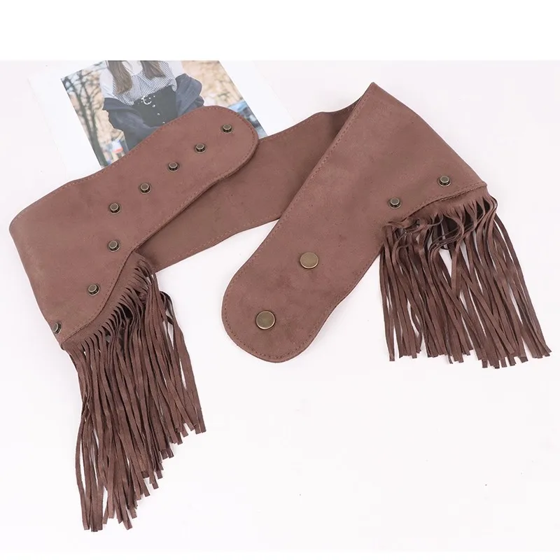 Bohemian Denim Waist Cincher - Western Fringe Belt for Skirts, Retro Cowgirl Corset Accessory with Tassel Details