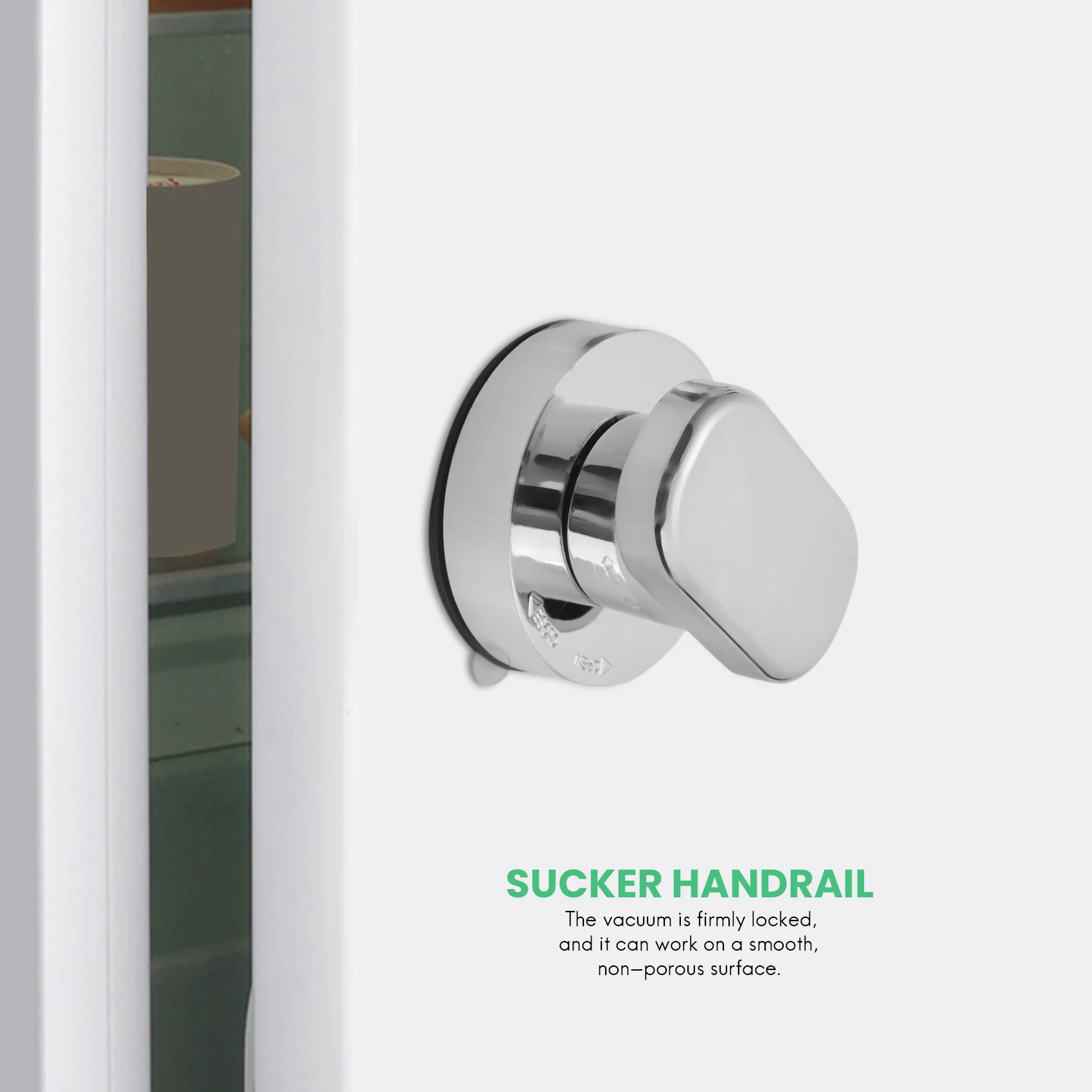 ABZV-Suction Cup Handle Door 2 Pieces Suction Cup Handle Drawer Cabinet Fridge Door Glass Portable Mobility Handle Silver