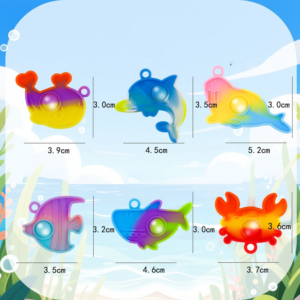 24Pcs Bulk Whale Sea Animal Mini Pop Fidget Keychain Ocean Gradient Dolphin Fish Whale Seal Crab Designs Party Favors Gifts