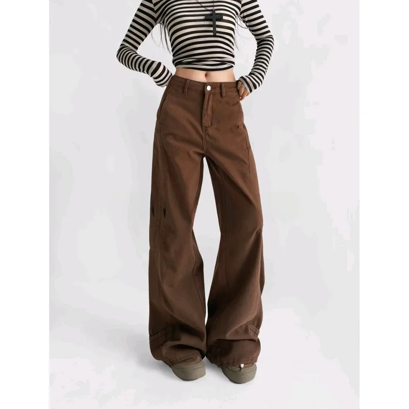 Nuevos pantalones vaqueros de pierna ancha de cintura alta para mujer de invierno hasta el suelo corte recto ropa de trabajo holgada pantalones casuales Vintage Sle