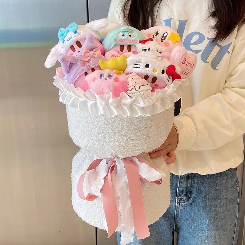 น่ารัก Sanrio Plush Hello Kitty ดอกไม้ช่อดอกไม้การ์ตูน Cinnamoroll Kirby ตุ๊กตา Plush ของเล่น Kawaii ตกแต่งตุ๊กตาสาวของขวัญวาเลนไทน์