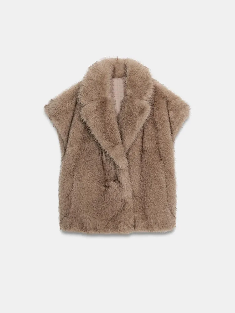 Ciepła kamizelka ze sztucznego futra damska, modny kołnierz z klapami, nowość na jesień, dopasowany krój, odzież wierzchnia damska, elegancka.