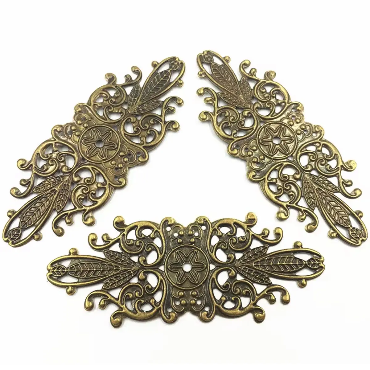 Connector Vintage Bronze Tone Flower Pattern Filigree Wraps Alloy Embellishments Jewelry DIY Finding 8.5x3.4cm 10Pcs