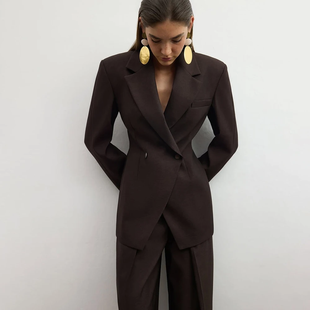 

Browns Women's Suits Formal Female Clothing Luxury Double Breasted Notch Lapel Slim Fit 2 Piece Jacket Pants Full Sets Costume
