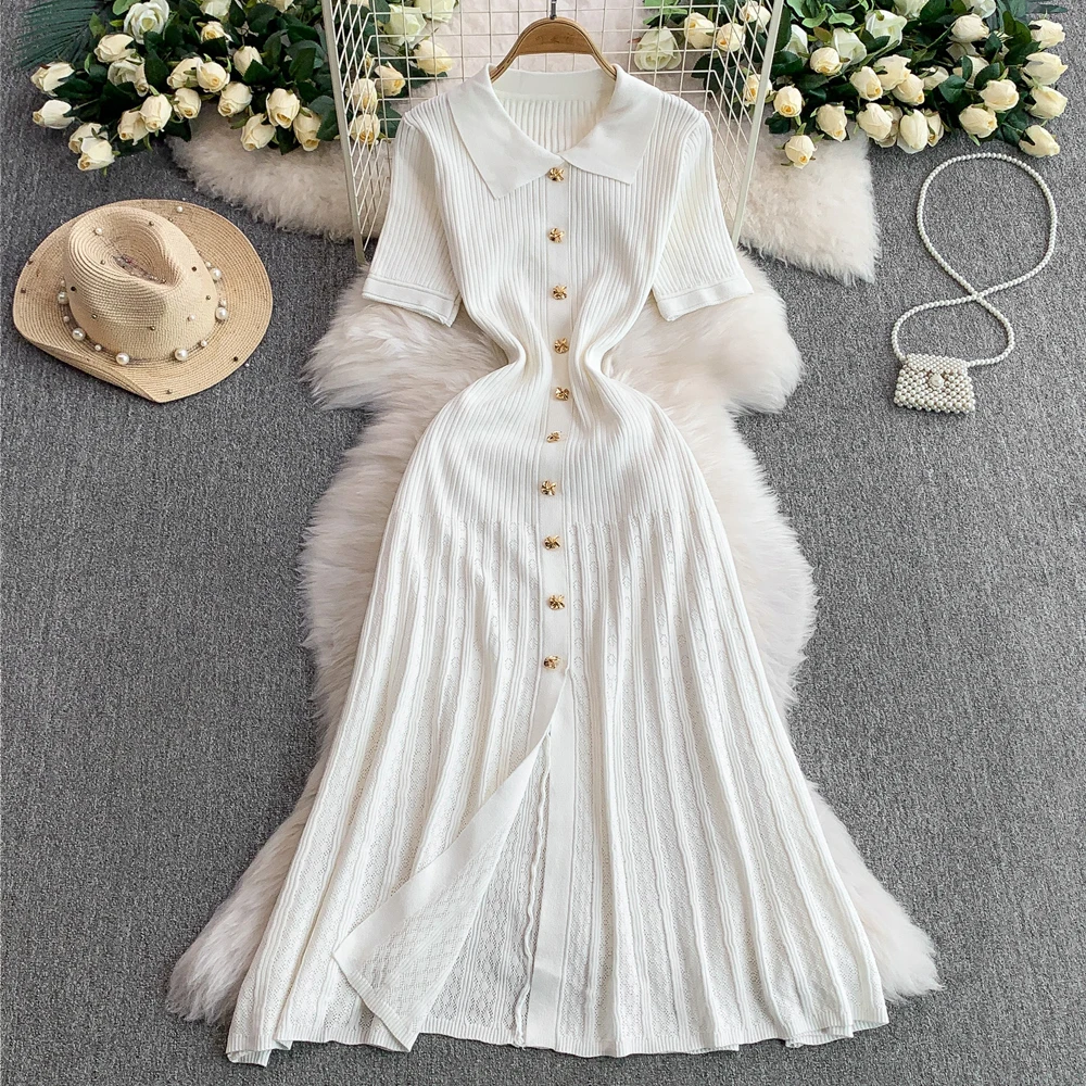 YuooMuoo فستان نسائي 2025 أوائل الخريف أنيق مرقع محبوك فستان ماكسي ماركة سيدة الموضة قميص سترة فستان طويل Vestidos #4