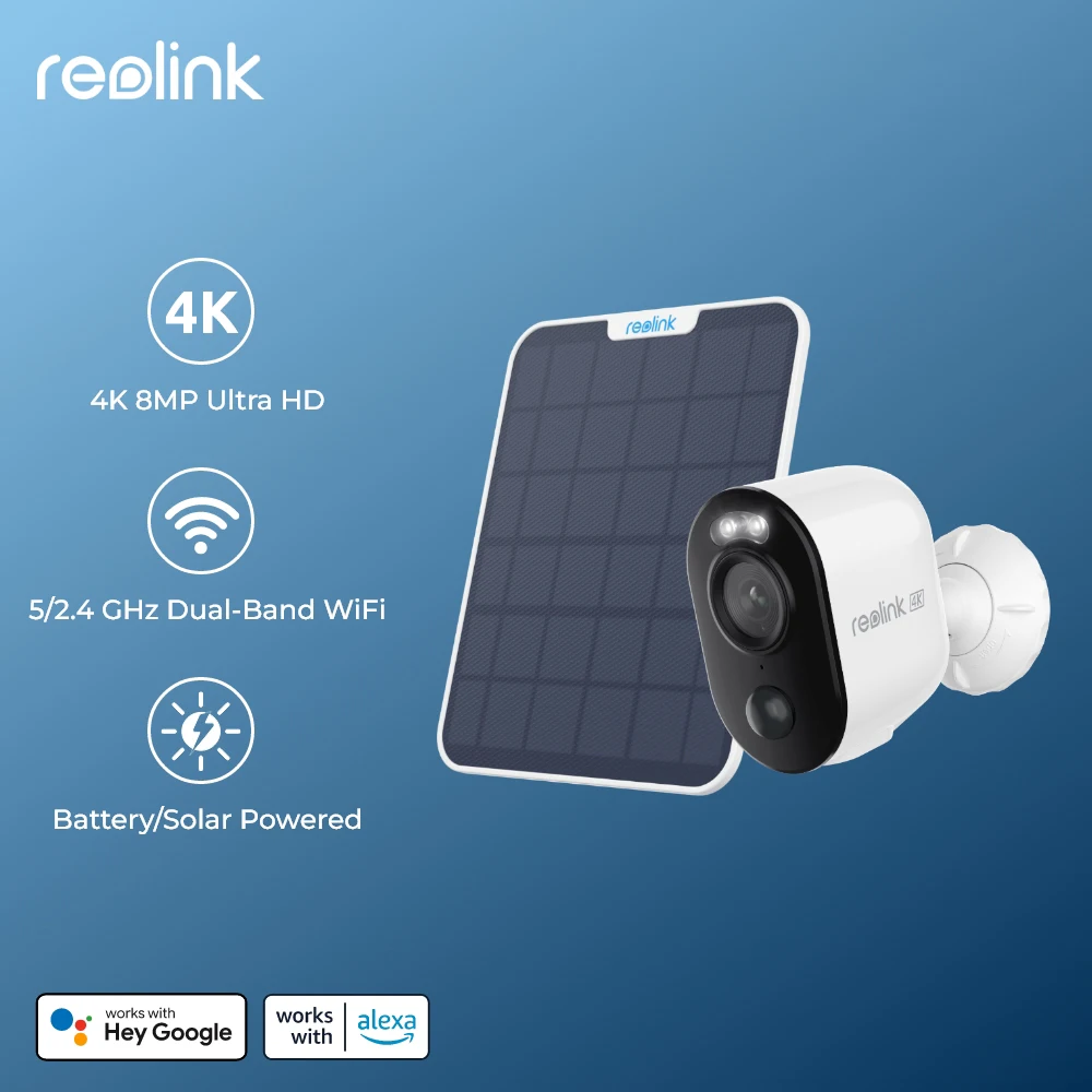 Cámara de seguridad inalámbrica reolink 4K con batería Solar, visión nocturna en Color de 5MP, WiFi de 2,4/5Ghz, cámara IP para exteriores