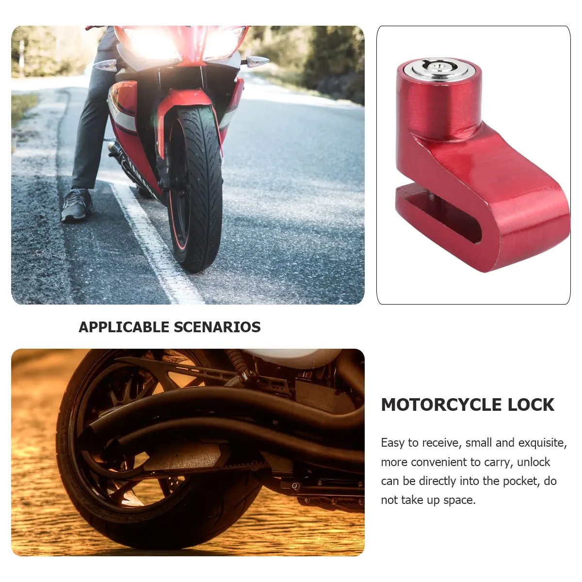 

1pc Disc Brake For Motorcycle Scooter Motorbike Small Anti Theft Security Bike Lock Core Red Compact Keyless Locking Pocket Size
