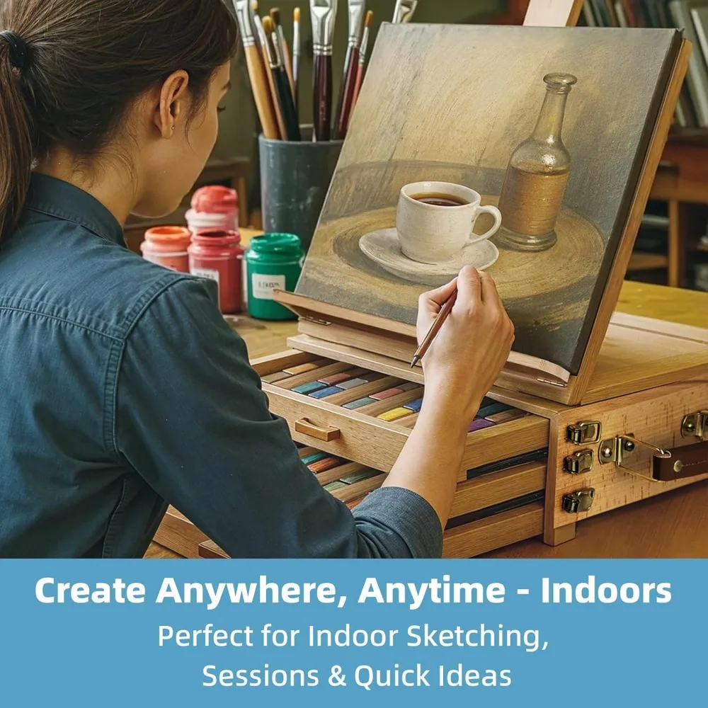 Настольный мольберт с ящиком для хранения эскизов, портативный настольный художественный мольберт из бука с 3 ящиками, регулируемая настольная подставка для рисования для