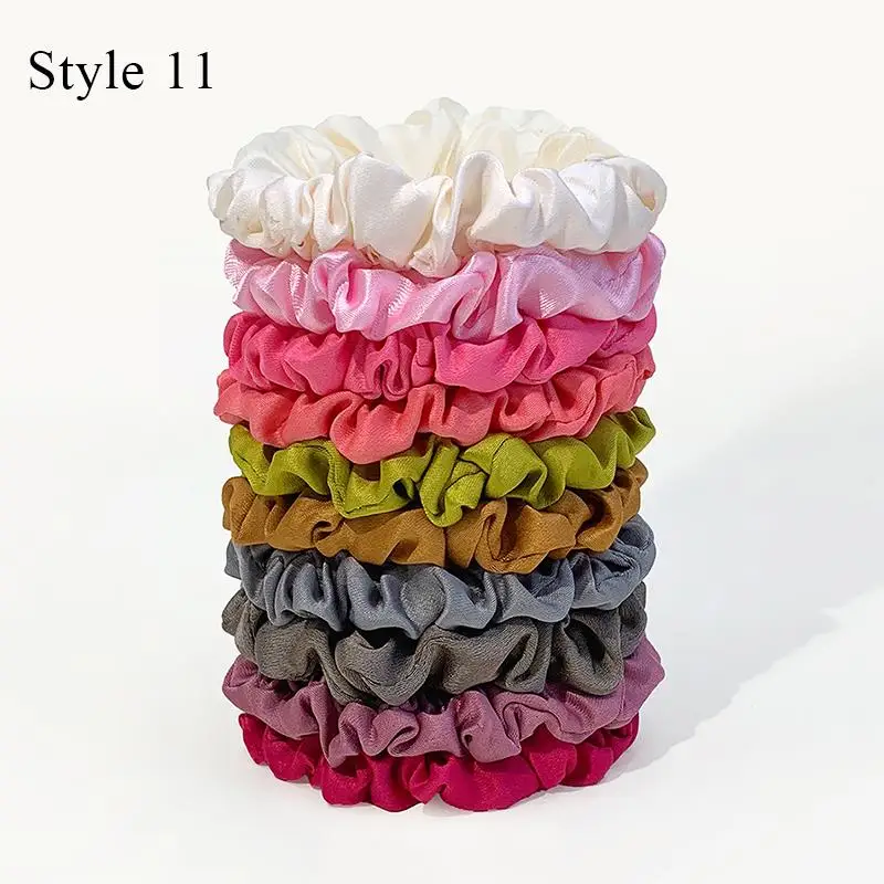 10PCs/Pack Women Colorful Satin Silk Scrunchies Elastic Hair Bands Solid Color Hair Ties Ponytail Holder Hair Accessories