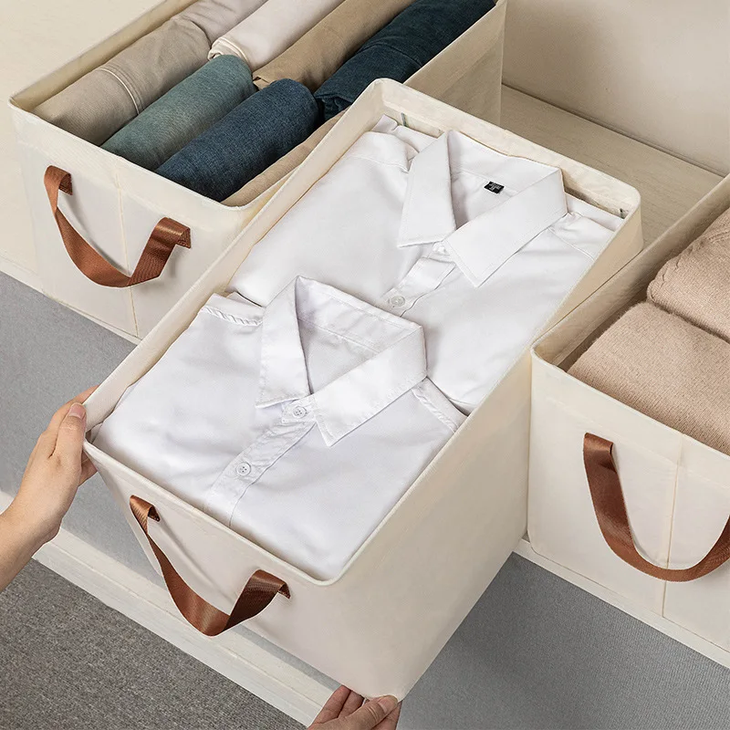 Clothing Storage Box Household Drawer Type Cloth Wardrobe Pants Storage Basket Bag Cotton Linen Clothing Organizer Box