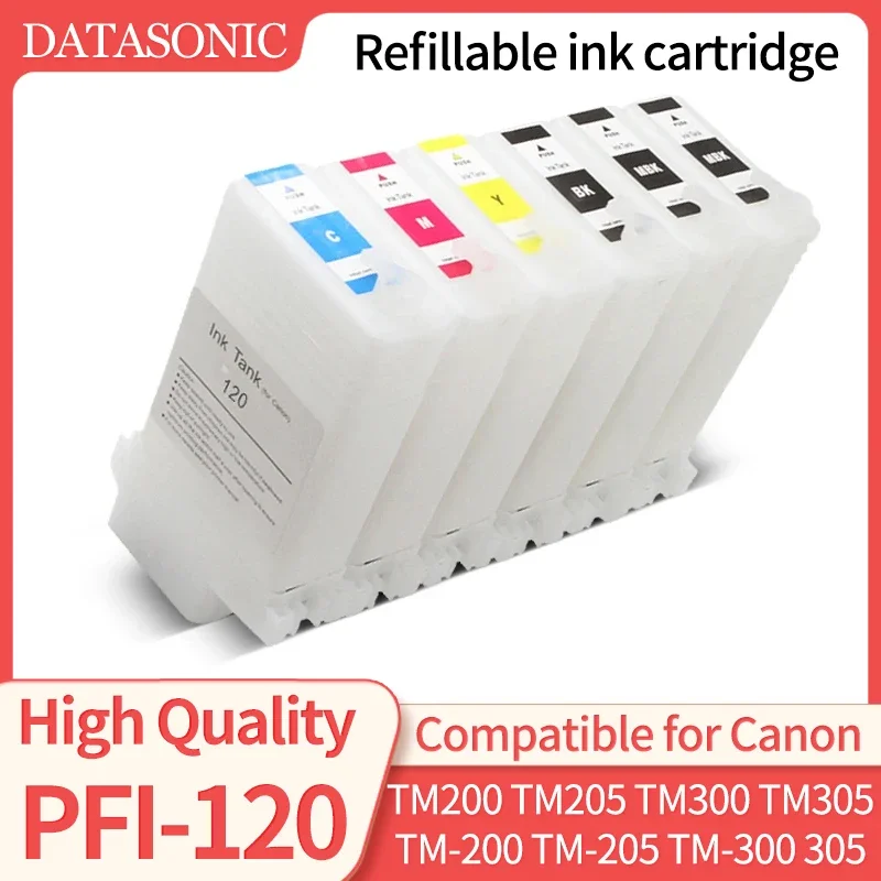 PFI-120 PFI120 Refillable Ink Cartridge With Permanent Chips For Canon TM-200 TM200 TM-205 TM-300 TM-305 TM300 130ML 5Colors/Set