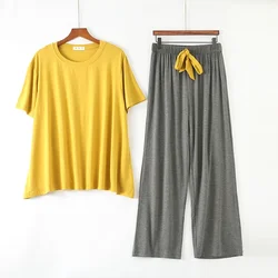 Conjunto de pijama feminino de duas peças, seção fina, calça de manga curta, terno solto e confortável, serviço doméstico, verão