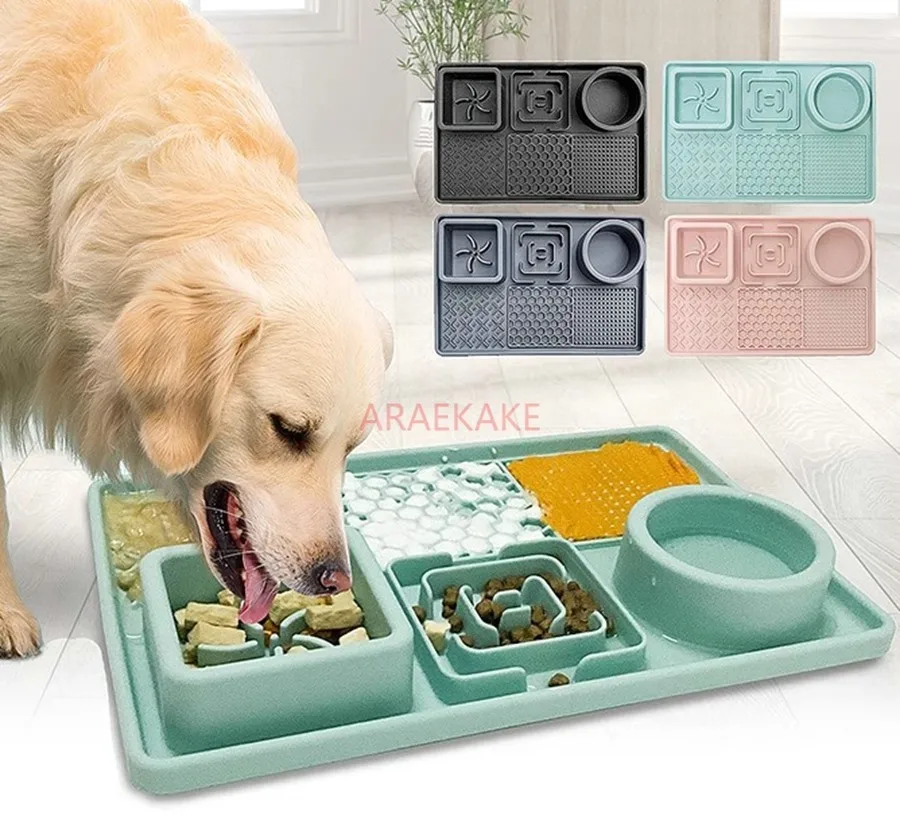 Anti slip, waterproof, easy to clean, slow food multifunctional dog mat, leak proof, cat and dog meal tray