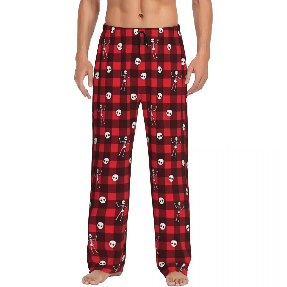 

Custom Men's Red Buffalo Plaid Skeletons Pajama Pants Print Sleep Sleepwear Bottoms with Pockets