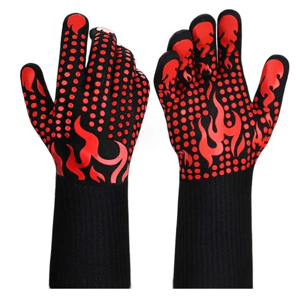 

1 Pair BBQ Gloves 800 Degrees Heat Resistant Grilling Gloves Silicone Non-Slip Oven Gloves for Barbecue Cooking Baking Cutting