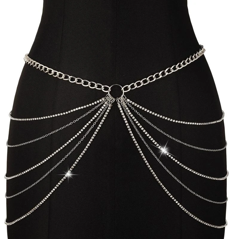 

5asd женская многослойная цепочка на талию в стиле панк из блестящего сплава, ювелирные изделия для тела для танцевальной